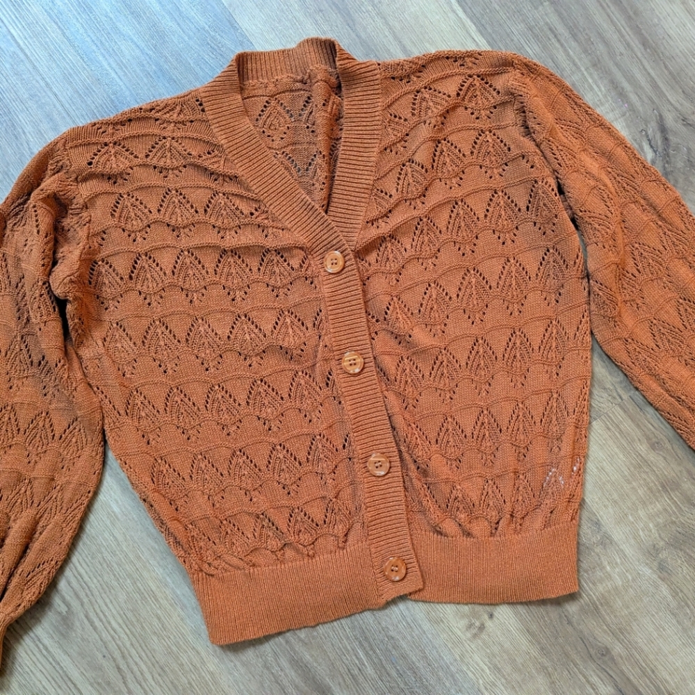 Cognac Cardigan Crop Knit Sweater